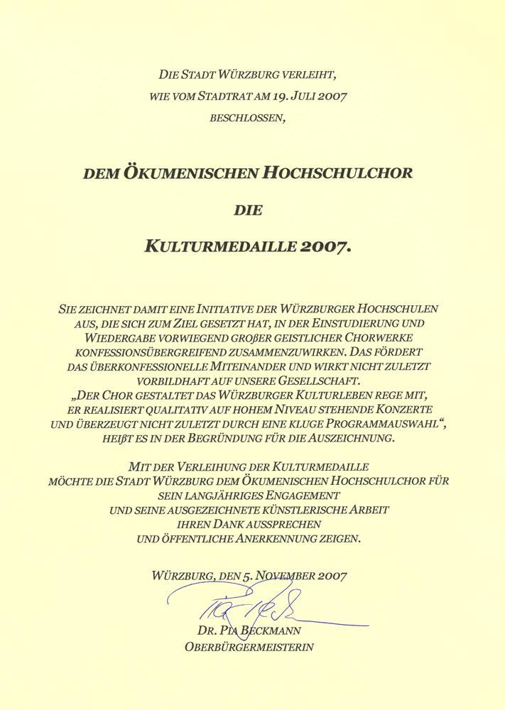 Kulturmedaille der Stadt Würzburg
